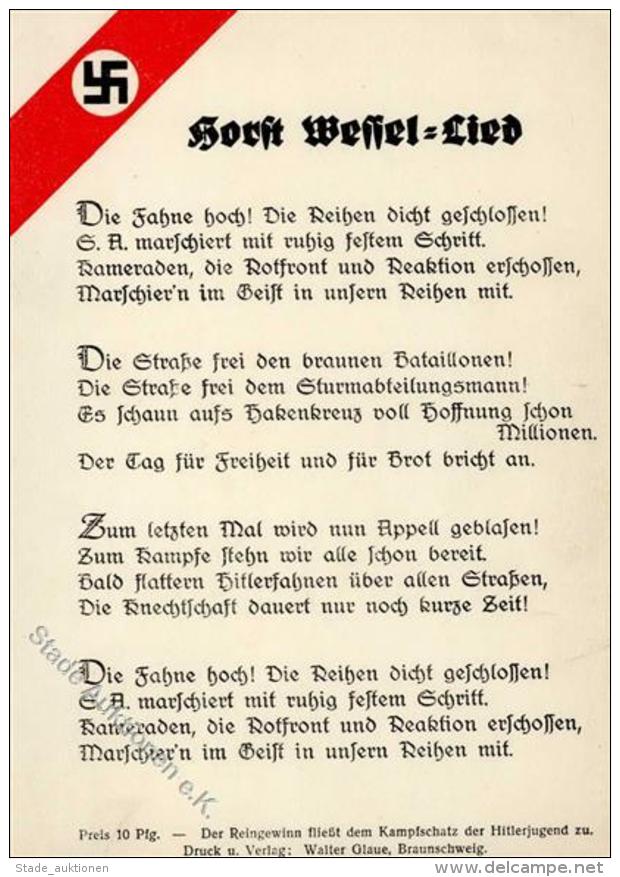 HORST WESSEL WK II - Liedkarte Die Fahne Hoch!" - HJ-Spendenkarte (keine Ak) I" - Unclassified