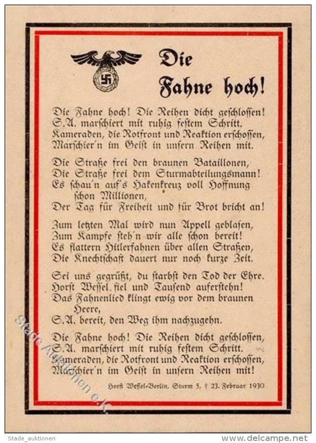 HORST WESSEL WK II Liedkarte Die Fahne Hoch!" - Sturm 5 Berlin 1930 I" - Unclassified