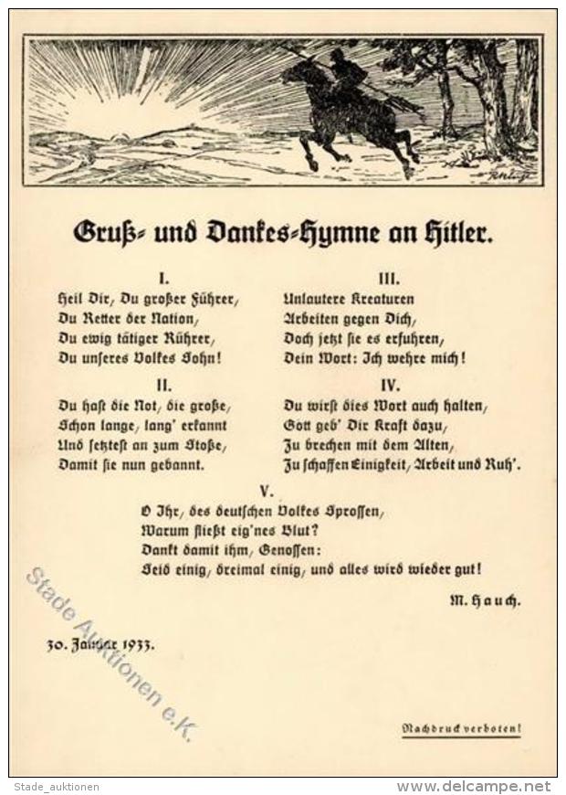 NS-LIEDKARTE WK II - Gruß Und Dankes-Hymne An Hitler" 30.1.1933 I" - Unclassified
