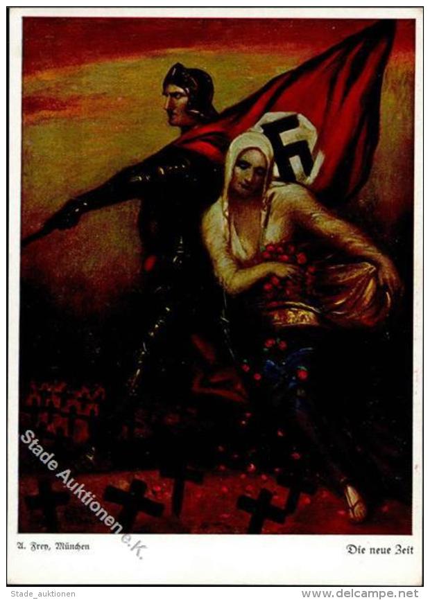 Propagandakarte Nationale Bildkunst Nr. 54B WK II  - Die Neue Zeit" Sign. A.Frey I R! R!" - Unclassified