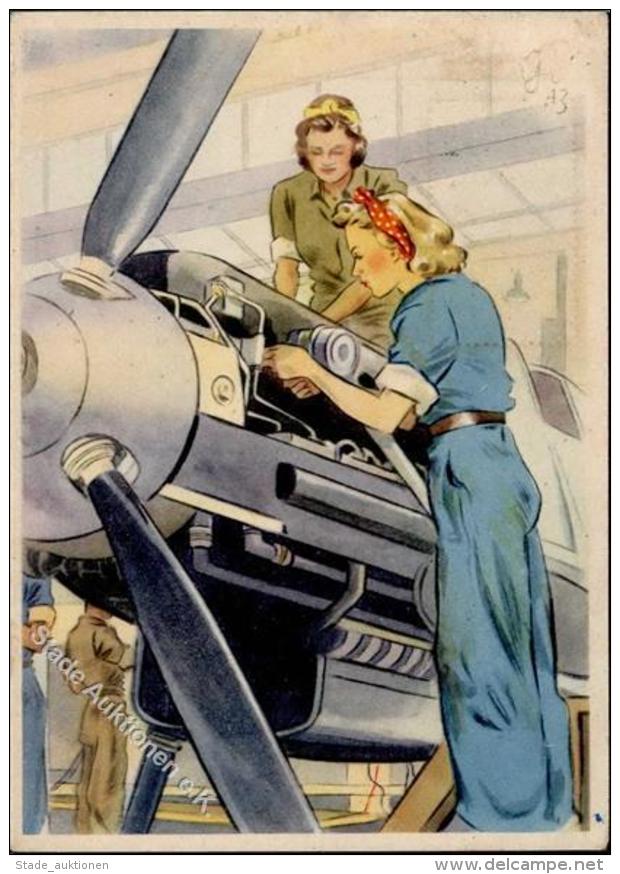 Propaganda WK II Frauen Schaffen Für Euch Im Flugzeugbau Sign. Gagelmann Künstlerkarte I-II (fleckig, Marke En - Unclassified