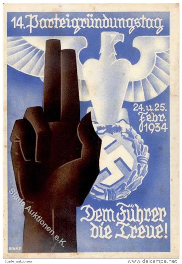 Propaganda WK II WK II 14.Parteigründungstag Sign. Rinne Künstlerkarte I-II (fleckig) - Zonder Classificatie