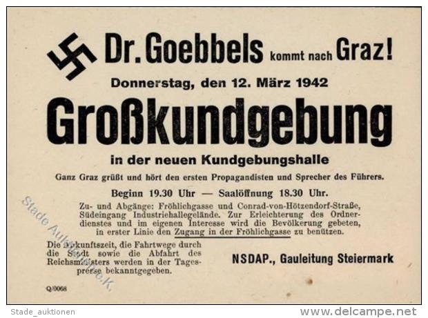 Propaganda WK II WK II Dr. Goebbels Großkundgebung Flugblatt AK Format I-II - Unclassified