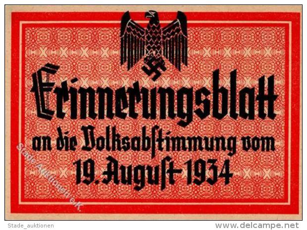 WK II - Erinnerungsblatt VOLKSABSTIMMUNG 1934 (keine Ak) I - Unclassified