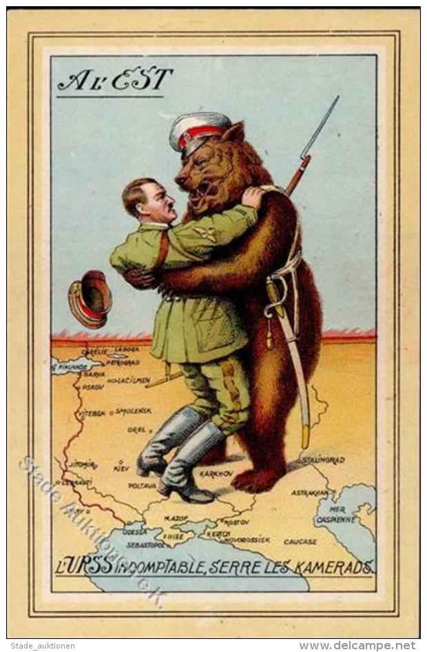 Hitler Antipropaganda WK II Russland Bär  Künstlerkarte I-II - Unclassified