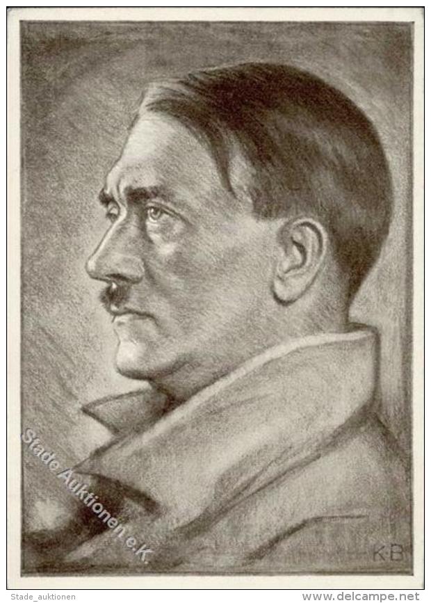 Hitler WK II Portrait Sign. Bauer, Karl Prof. Künstlerkarte I-II - Unclassified