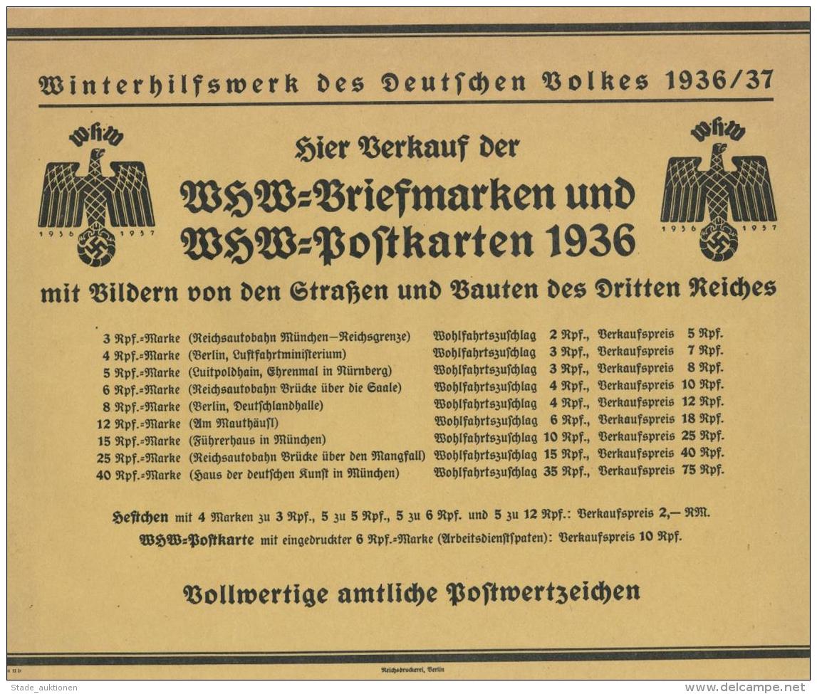 WHW 1936/37 Werbeplakat Für Briefmarken Und Postkarten Verkauf Ca. 29 X 24 Cm I-II - Unclassified