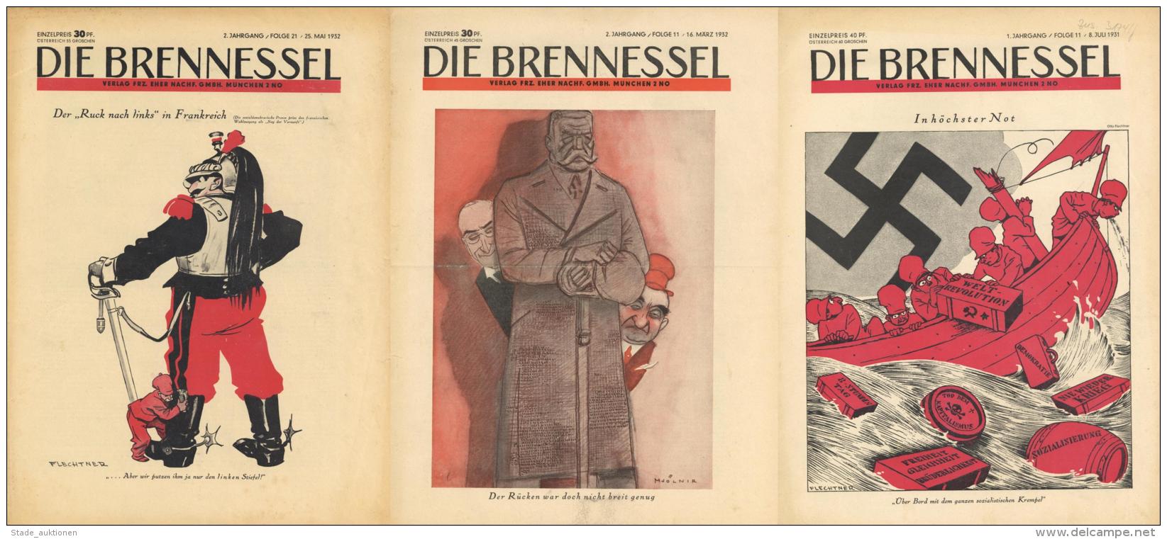 Buch WK II Zeitung Die Brennessel Zentralverlag Der NSDAP Franz Eher Nachf. 5 Ausgaben 1931-32 II (altersbedingete Gebra - Unclassified