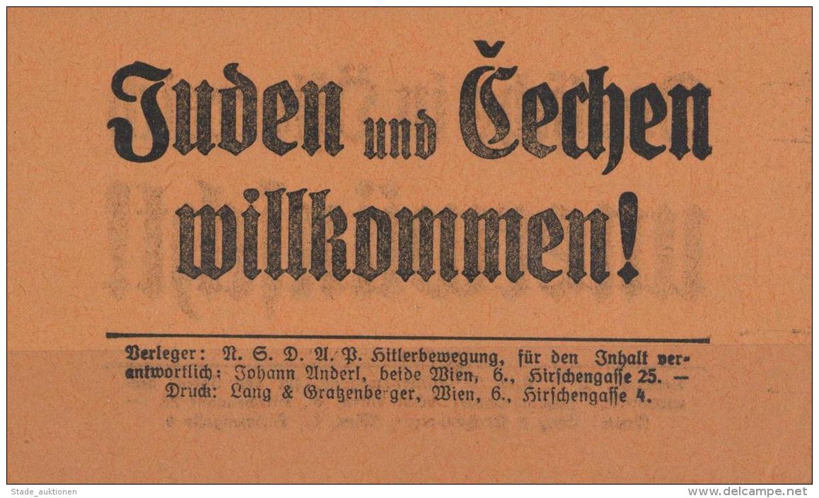 Judaika Wien Handzettel Juden Und Tschenen Willkommen RS Deutsche In Österreich Unerwünscht  Verleger NSDAP Hi - Jewish