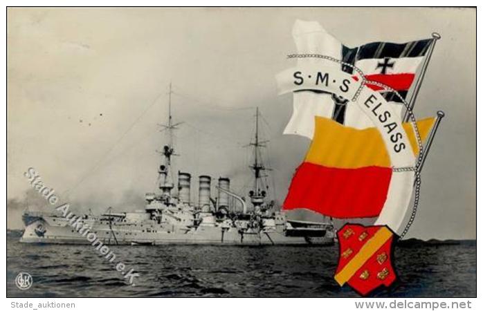 Marine WK I SMS Elsass Schwarz-Weiß-Rot Foto AK 1910 I-II - Unclassified