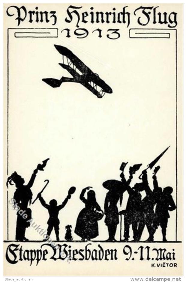 Flugereignis Prinz Heinrich Flug Etappe Wiesbaden Sign. Vietor, K. Künstlerkarte 1913 Aviation - Unclassified