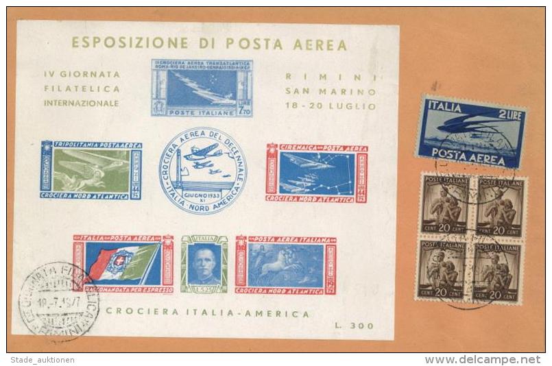 Flugpost Italien, 1947, Mi.Nr.707, 683, Stpl. RIMINI 19.7.47", Flug-Erinnerungsblock, Mit 5 Marken Auf Gelbem Umschlag I - Unclassified