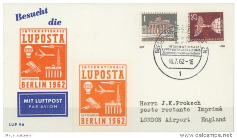 Flugpoststempel, BERLIN, LUPOSTA 1962, 1 Und 25 Pf Stadtbilder Mit Luposta"-Lochung Auf Sonderkarte (LUP 9B) "16.7.62", - Unclassified