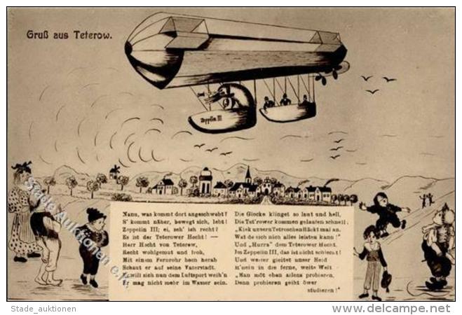 Zeppelin Teterow Luftschiff Z III Karikatur I-II Dirigeable - Airships