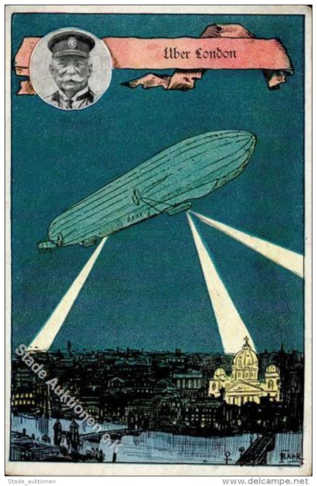 Zeppelin über London Sign. Bahr Künstlerkarte 1915 I-II Dirigeable - Airships
