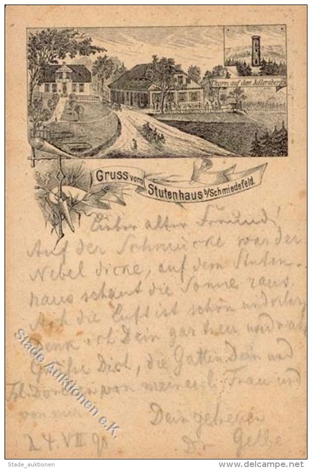 Vorläufer Gruss Vom STUTENHAUS" B. SCHMIEDEFELD,Thür. , 1890, I-II" Montagnes - Unclassified