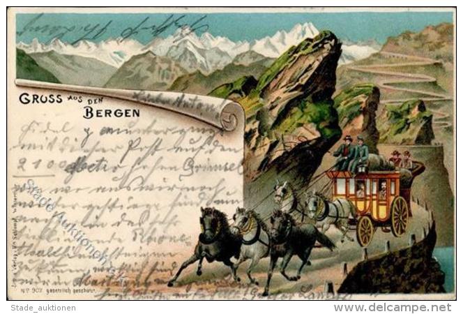 Gruss Aus Den Bergen Postkutsche  Lithographie 1899 I-II Montagnes - Zonder Classificatie