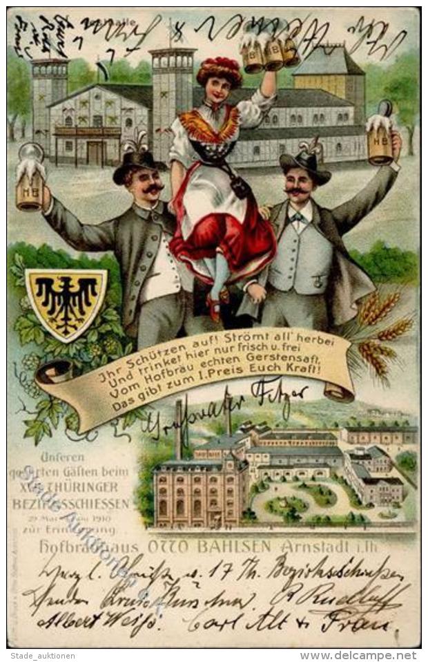 Bier Arnstadt (o-5210) Hofbräuhaus Bezirksschießen 1910 Litho I-II Bière - Bierbeek