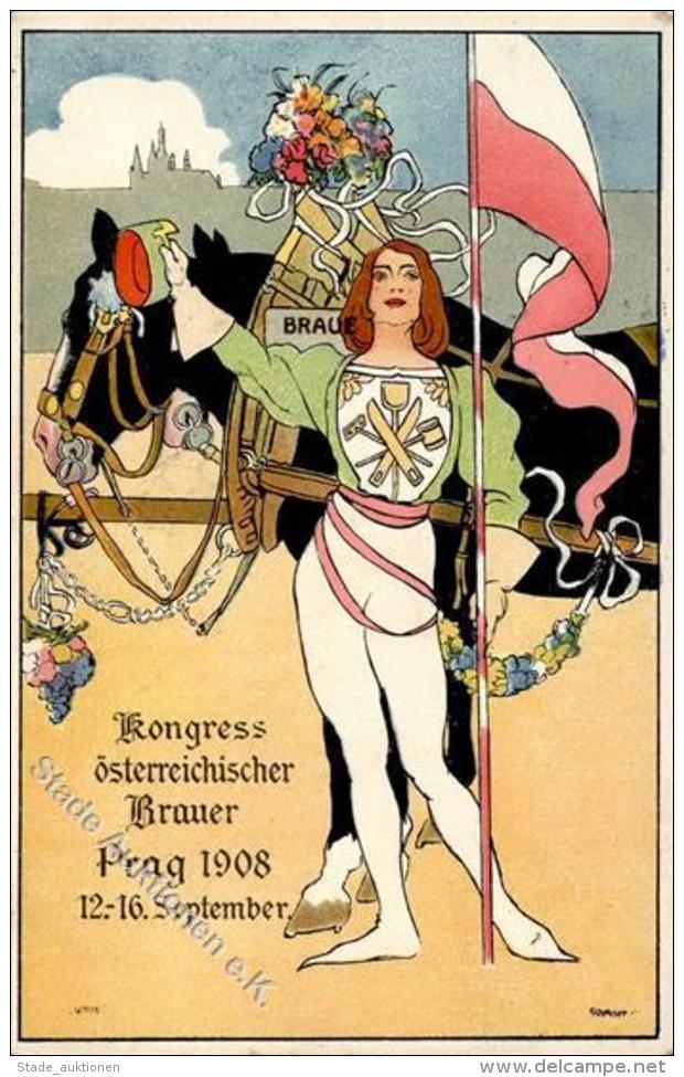 Bier Prag Tschechische Republik Kongress österreichischer Brauer Sign. Scheiner Künstlerkarte 1908 I-II Bi&egr - Bierbeek