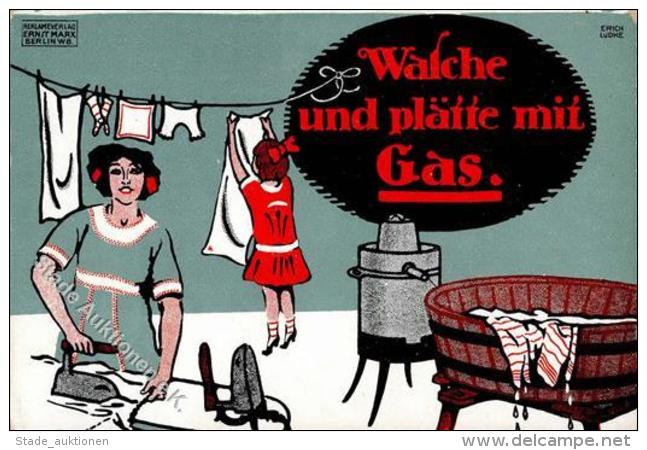 Bügeleisen Frau Kind Werbung Gas Sign. Lüdke, Erich Künstlerkarte I-II Publicite - Unclassified