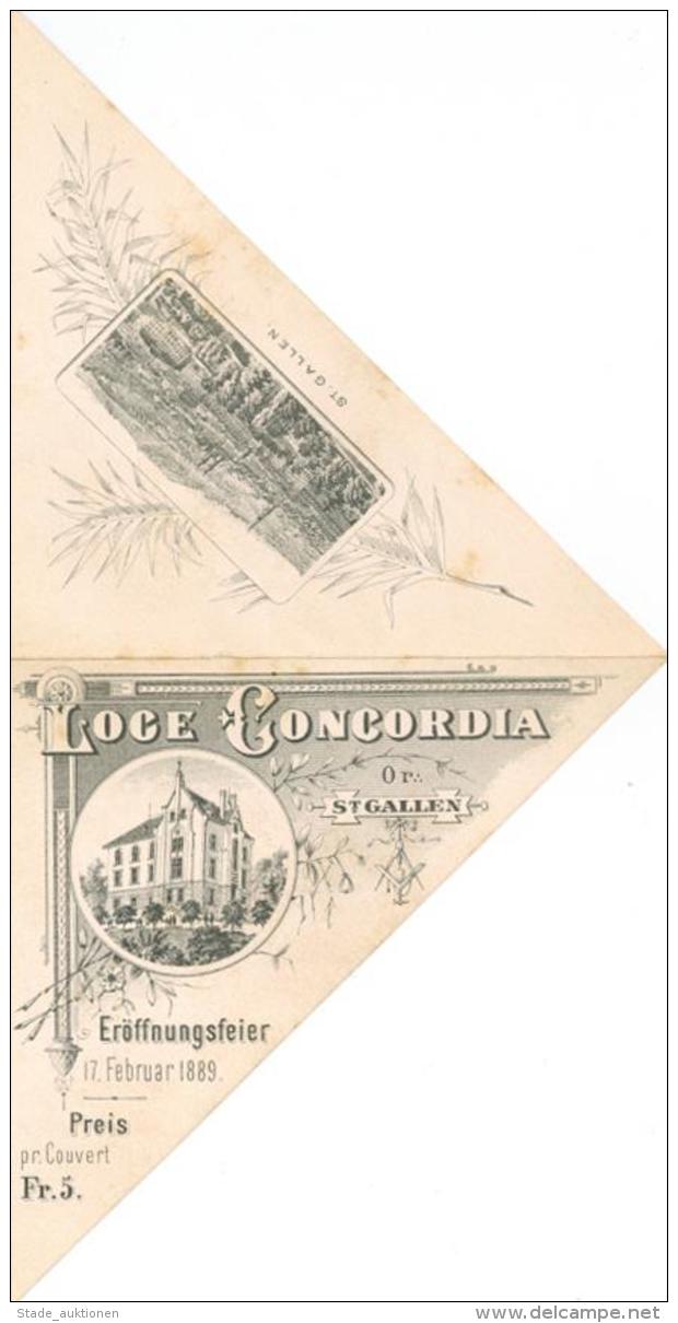 Freimaurer St. Gallen Schweiz Loge Concordia Eröffnungsfeier 1889 Menukarte Mit Couvert I-II (fleckig) - Unclassified