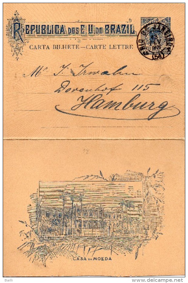 Brésil Entier Postal Illustré Pour L'Allemagne 1906 - Entiers Postaux