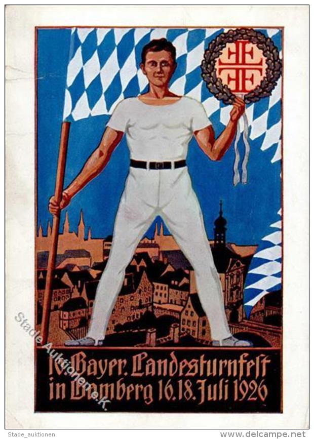 Privatganzsache Bamberg (8600) 5 Pf Adler Grün 16. Bayer. Landesturnfest II (Stauchung) - Unclassified
