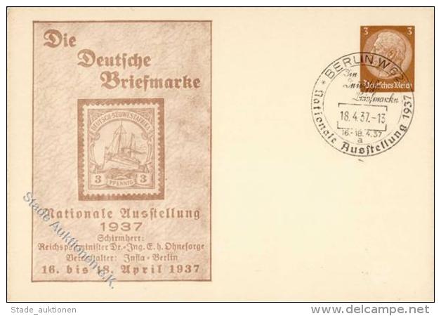 Privatganzsache Deutsches Reich 3 Pf Hindenburg Braun Deutsche Briefmarke Nationale Ausstellung Berlin I-II Expo - Unclassified