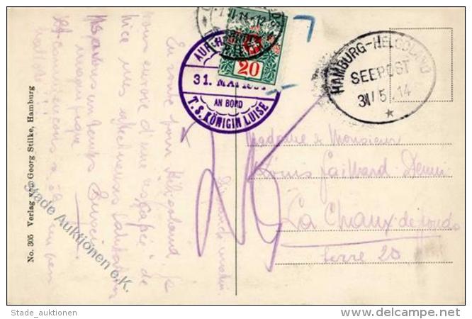 Seepost, 1914, Linie HAMBURG - HELGOLAND 31/5.14", Daneben Blauer Bordstpl. "AUF HOHER SEE T.S. KÖNIGIN LUISE 31 MA - Unclassified