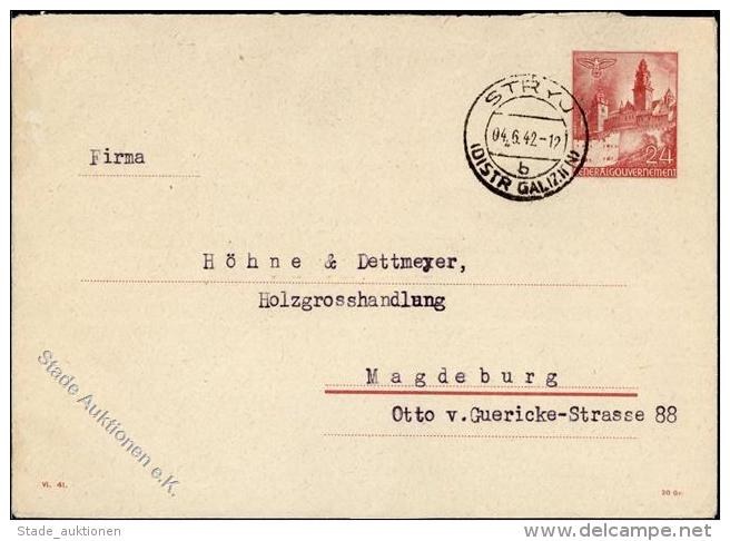 GG-Ganzsachen, Mi.Nr.U2I, 1941, 24 Gr Burg GAU, K2 STRYU 04.6.42", Beförderungsspuren, Nach Magdeburg I-II" - Unclassified
