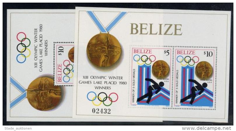 Belize, Mi.Nr.501-08 ZW/ZF, Bl.20-21, 1980, Winter-Spiele Lake Placid, Zwischenstegpaare Und 2 Blocks ** I- - Unclassified