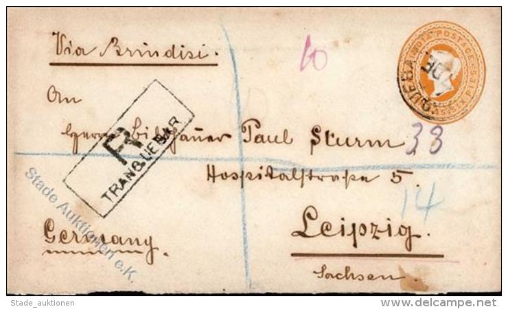 Indien-Ganzsachen, Mi.Nr.U16, U.a., 1892, 6 P Orange, R-GAU Mit K2 TRANSQUEBAR 17 DE", Rs. 1 P Rot Im Paar, Patina, Nach - Inde