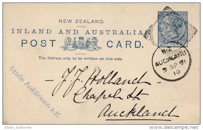 NEUSEELAND, 1891, 1 P Graublau GSK, Quadrat N.Z. HAMILTON 9 SP 91", Mittig Registraturspuren, Nach "AUCKLAND 9 SP 91" I- - Zonder Classificatie