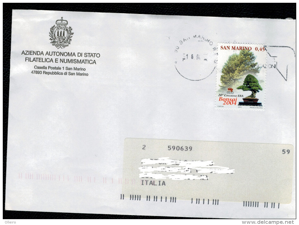 San Marino 2004 Busta Viaggiata Con Emissione 20° Congresso Ass. Europea Bonsai   VFU - Lettres & Documents