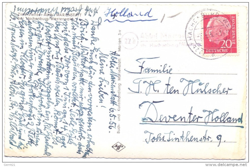 5238 HACHENBURG - MARIENSTATT, Zisterzienser-Abtei, Lamdpoststempel, 1956 - Hachenburg