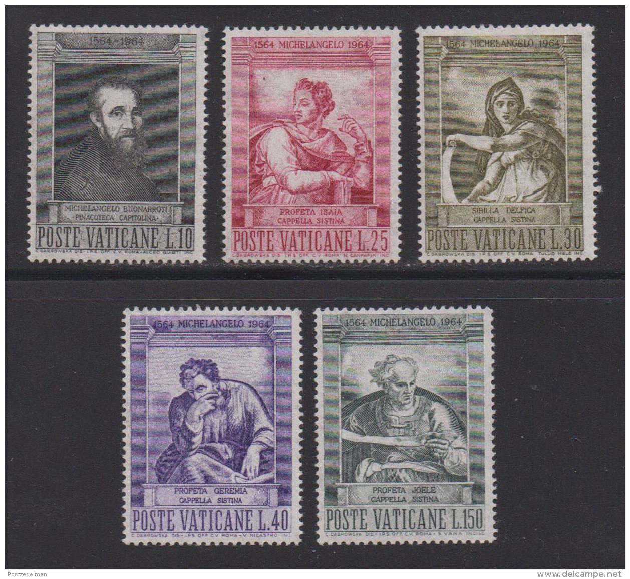 VATICAN, 1964, Mint Never Hinged Stamps , Michel Angelo , 454-458, #3876, - Unused Stamps