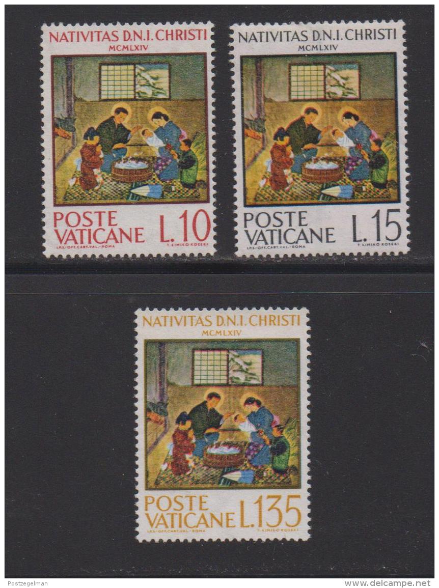 VATICAN, 1964, Mint Never Hinged Stamps , Christmas, 464-466, #3879,  No Glue - Unused Stamps