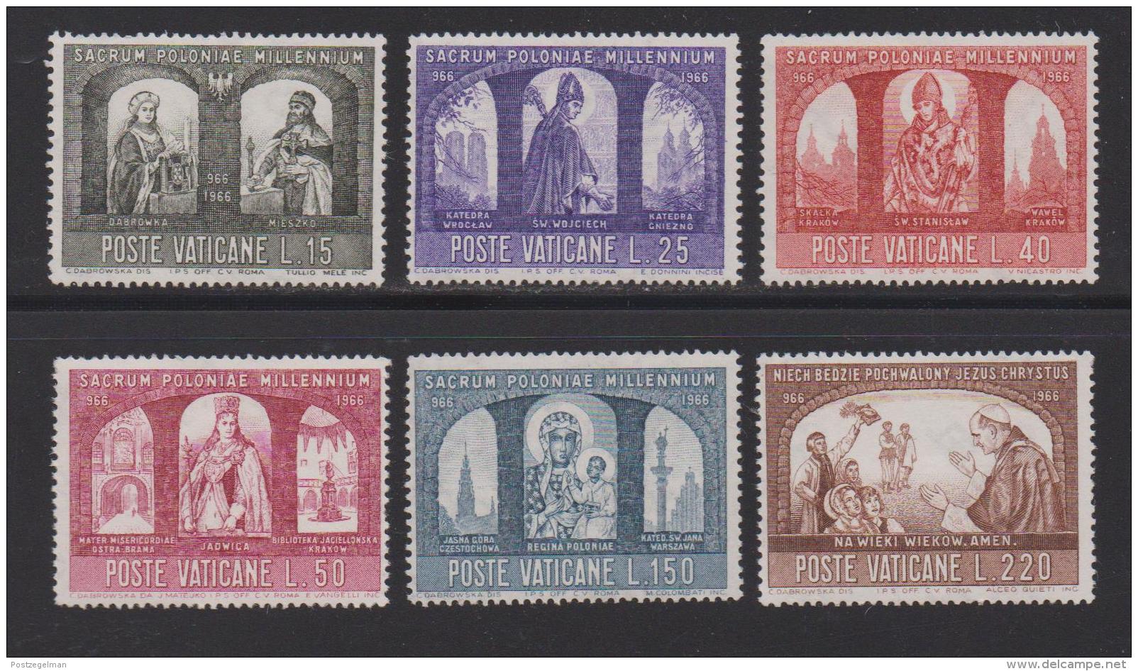 VATICAN, 1966, Mint Never Hinged Stamps , Poland's Christian Milennium, 502-507, #3881, - Unused Stamps