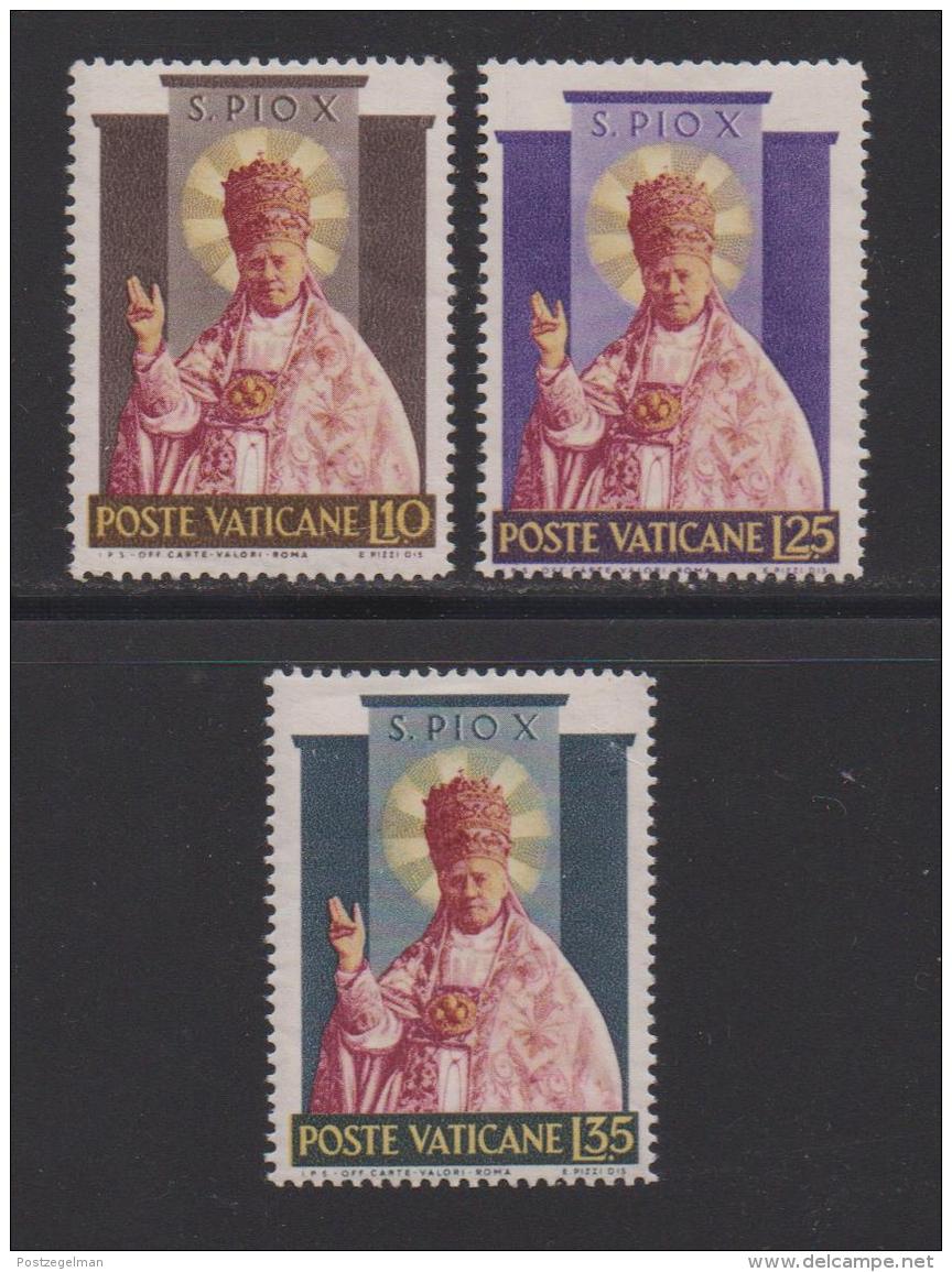 VATICAN, 1954, Mint Hinged Stamps , Pope Pius X, 220-222, #3865 - Unused Stamps