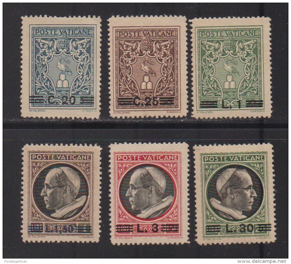 VATICAN, 1945, Mint Hinged Stamps , Overprints , 116=123, #3905  6values Only - Ongebruikt