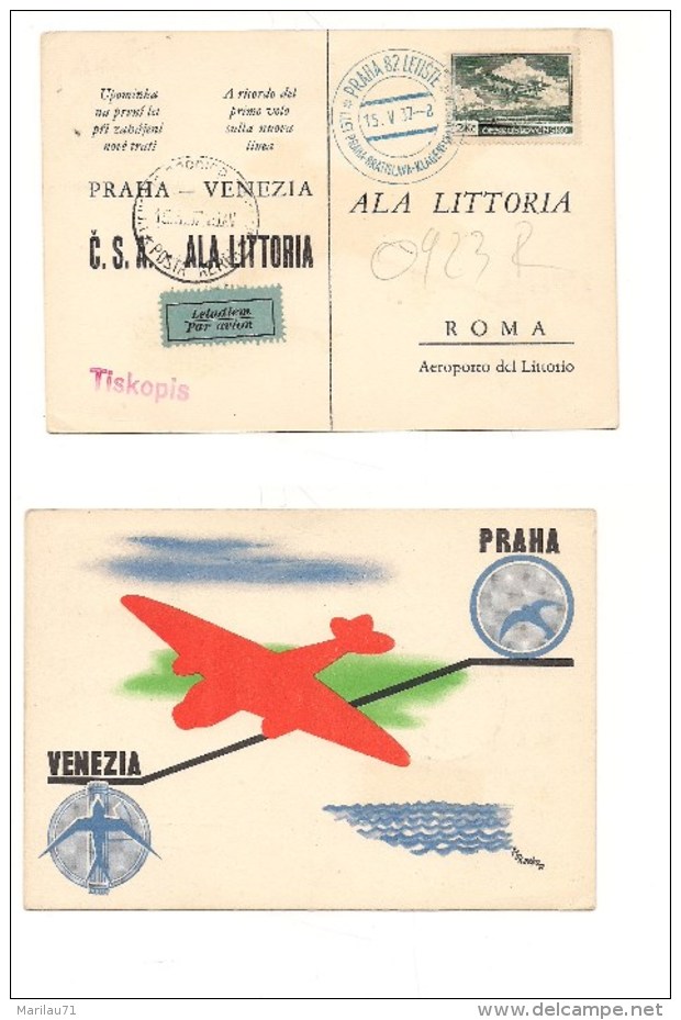 6410 Posta Aerea Primo Volo Praga Venezia 1937 Ala Littoria - Luchtpost