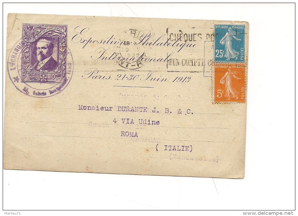 6421 Francia France 1913-22 Esposizione Filatelica Intero Postale  To Italy - Storia Postale