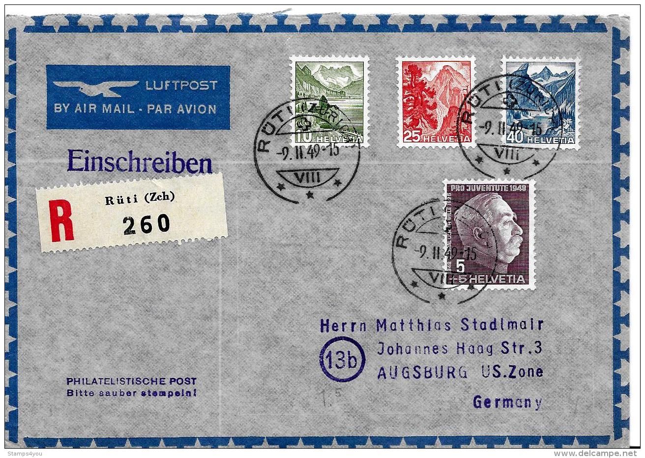 27264 - Enveloppe  Recommandée Envoyée De Rüti 1949 - Briefe U. Dokumente