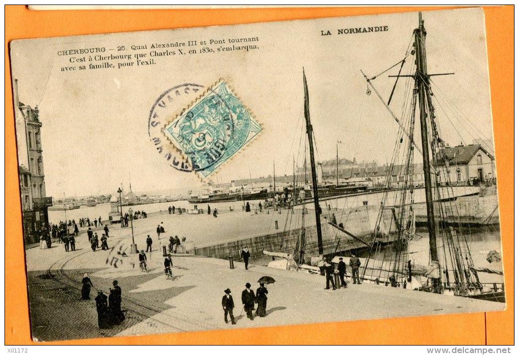 MAT-16  Cherbourg , Le Port, Voiliers. Cachet Frontal 1907, Précurseur - Cherbourg