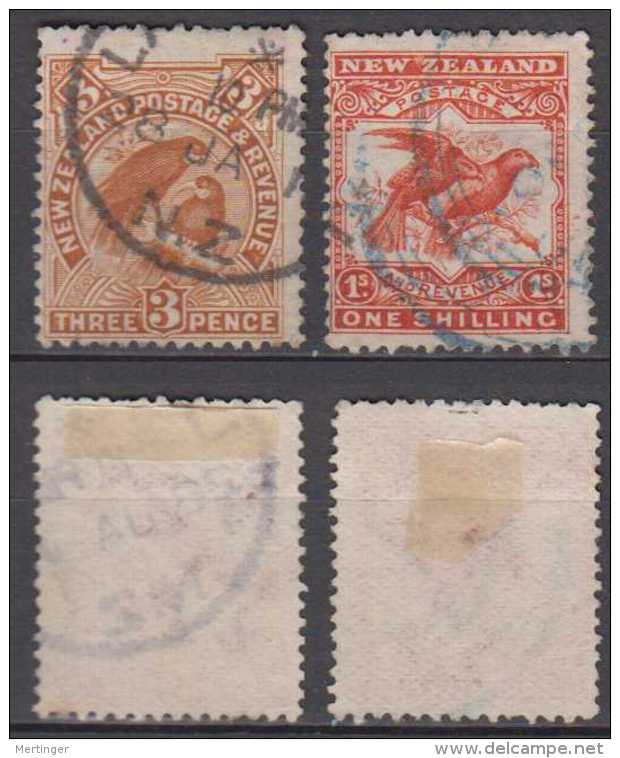 New Zealand Mi# 118 + 120 D Used 3P + 1Sh 1908 Bird Perf 14:15 - Gebraucht