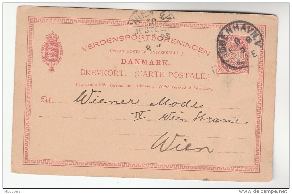 1898 Copenhagen  DENMARK POSTAL STATIONERY CARD  Wien AUSTRIA Stamps Cover - Entiers Postaux