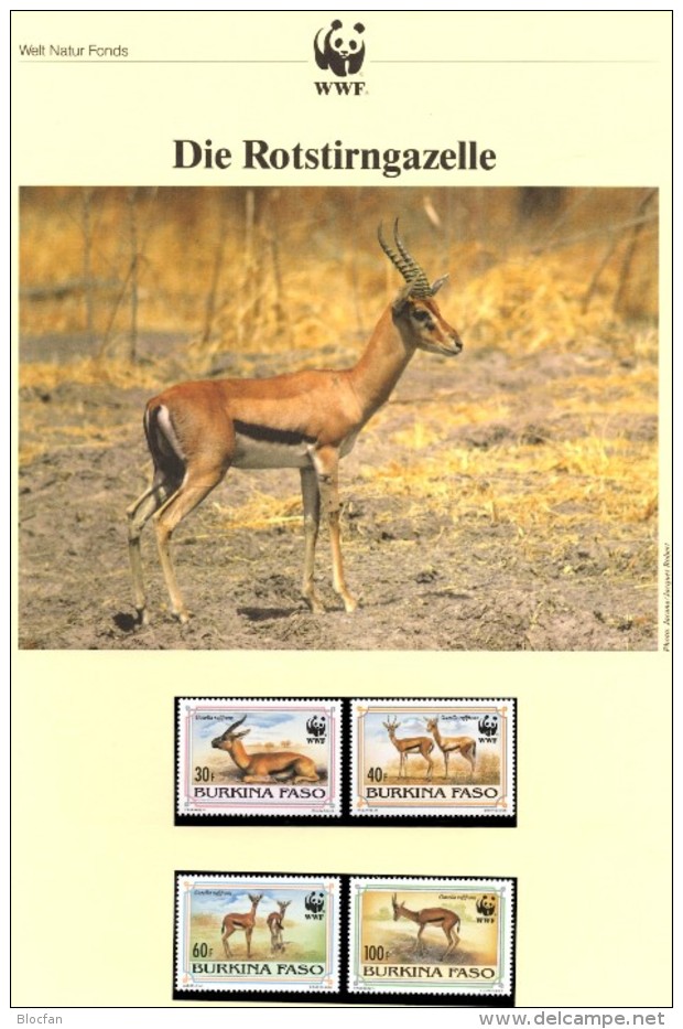 Gazelle WWF-Set 155 Obervolta 1298/1 ** 12€ Naturschutz 1993 Rotstirngazelle Dokumentation Fauna Wild-life Burkina Faso - Ferme