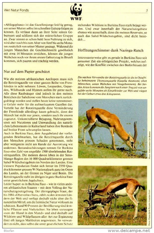 Gazelle WWF-Set 155 Obervolta 1298/1 ** 12€ Naturschutz 1993 Rotstirngazelle Dokumentation Fauna Wild-life Burkina Faso - Ferme