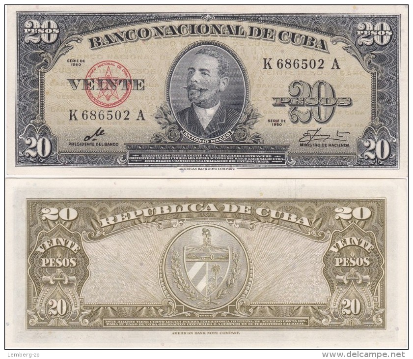 Cuba - 20 Pesos 1960 AUNC Sign. Che Lemberg-Zp - Cuba
