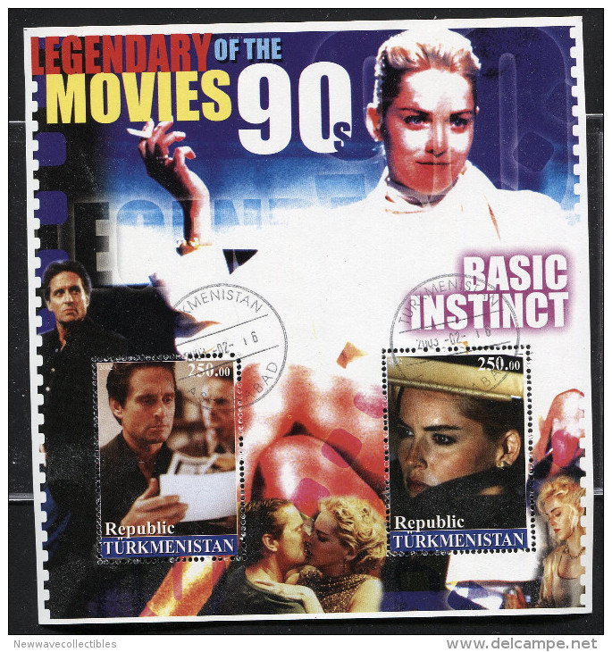 LEGENDARY MOVIES CINEMA OSCAR MOVIES On SOUVENIR STAMP SHEET,cto,used,BASIC INSTINCT - Cinema